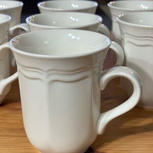 Mikasa French Countryside coffee cups. Scallop design. White. Set of 7.